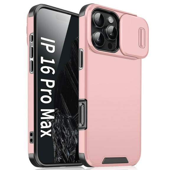 ShellTech for iPhone 16e Case, Shockproof Sliding Lens Cover Protection Military Grade Phone Case Wireless Charging ,Pink