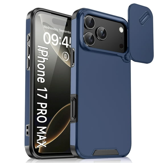 ShellTech for iPhone 17 Pro Case, Shockproof Sliding Lens Cover Protection Military Grade Phone Case Wireless Charging ,Blue