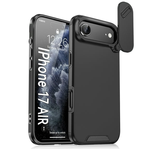 ShellTech for iPhone Air Case, Shockproof Sliding Lens Cover Protection Military Grade Phone Case Wireless Charging ,Black