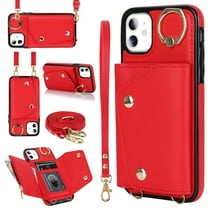 ShellTech for iPhone 11 Case with Card Holder and Strap - Zipper Pocket,Crossbody Lanyard Strap,Credit Card Holder,Stand Ring,Cute Phone Wallet Case for Women,Red