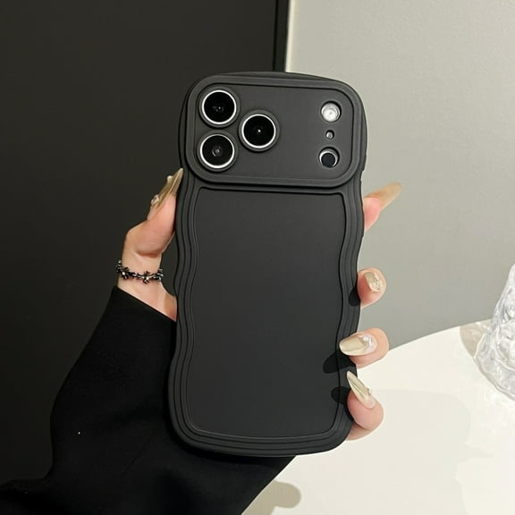 ShellTech For iPhone 11 Flexible TPU Shockproof Case Anti-Scratch Anti-Fingerprint Non-Slip Lightweight Cute Wave Curly Frame Solid Color Silicon Slim Cover with Camera Protection ,Black