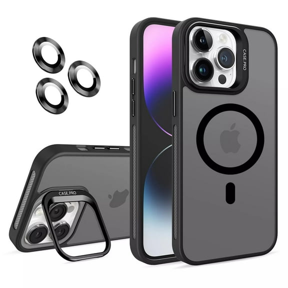 ShellTech for iPhone 11 Pro Magnetic Case Compatible with MagSafe,Military Grade Drop Protection Slim Translucent Matte Anti-Fingerprint Camera Ring Stand Shockproof Bumper Cover,Black