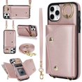 thumbnail image 1 of ShellTech for iPhone 11 Pro Max Case with Card Holder and Strap - Zipper Pocket,Crossbody Lanyard Strap,Credit Card Holder,Stand Ring,Cute Phone Wallet Case for Women,Rosegold, 1 of 10