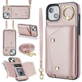 thumbnail image 1 of ShellTech for iPhone 13 Case with Card Holder and Strap - Zipper Pocket,Lanyard Strap,Credit Card Holder,Stand Ring,Cute Phone Wallet Case for Women,Rosegold, 1 of 10