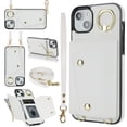thumbnail image 1 of ShellTech for iPhone 13 Case with Card Holder and Strap - Zipper Pocket,Lanyard Strap,Credit Card Holder,Stand Ring,Cute Phone Wallet Case for Women,White, 1 of 10