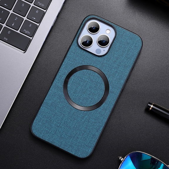 ShellTech for iPhone 13 Magnetic Leather Case, Thin Anti-Fingerprint Fabric Feel Shockproof Scratch-Resistant Compatible with MagSafe Wireless Charging Soft Silicone TPU Cover,Darkblue