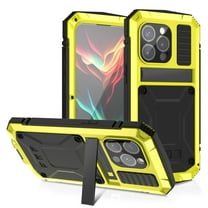 ShellTech for iPhone 13 Metal Armor Case with Screen Protector Camera Protector Military Rugged Heavy Duty Shockproof Case with Metal Kickstand Full Body Durable Tough Dustproof Cover,Yellow