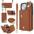 thumbnail image 1 of ShellTech for iPhone 13 Mini Case with Card Holder and Strap - Zipper Pocket,Lanyard Strap,Credit Card Holder,Stand Ring,Cute Phone Wallet Case for Women,Brown, 1 of 10