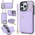 thumbnail image 1 of ShellTech for iPhone 13 Pro Case with Card Holder and Strap - Zipper Pocket,Crossbody Lanyard Strap,Credit Card Holder,Stand Ring,Cute Phone Wallet Case for Women,Purple, 1 of 10