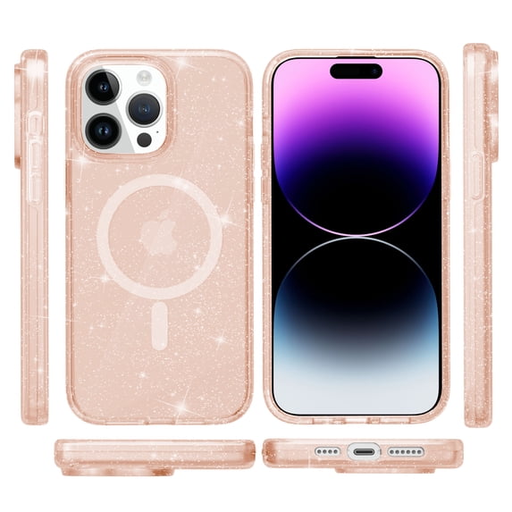 ShellTech for iPhone 13 Pro Max Case Clear Magnetic Glitter Compatible with Magsafe, Sparkle Bling Hard Magnet Mag Cover Non-Yellowing, Shiny Cute Phone Case for Women Gilrl,Gold