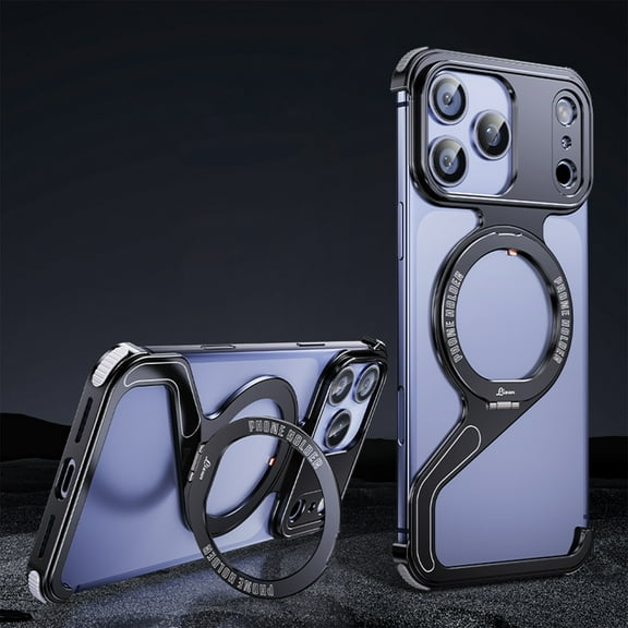 ShellTech For iPhone 13 Pro Max Metal Snap Z Bumper Case with Magnetic Kickstand Ring, Rugged Shockproof Metal Frame,Lightweight Heat Dissipation, Non-Slip Wireless Charging,Black