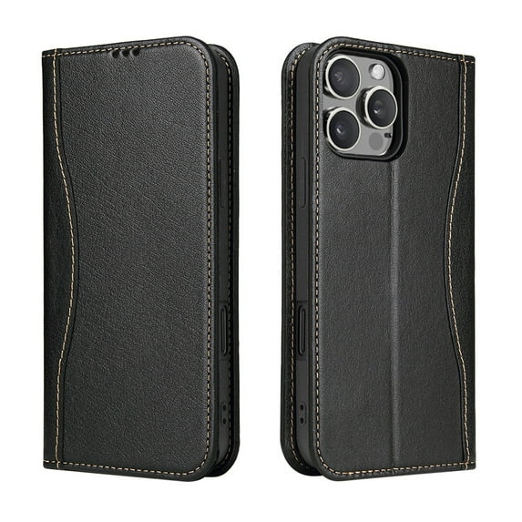 ShellTech for iPhone 14 Pro Leather Wallet Case,Luxury Genuine Vintage Leather [Slim and Durable] with Card Slot & Kickstand [Magnetic Closure] Flip Folio Case,Black