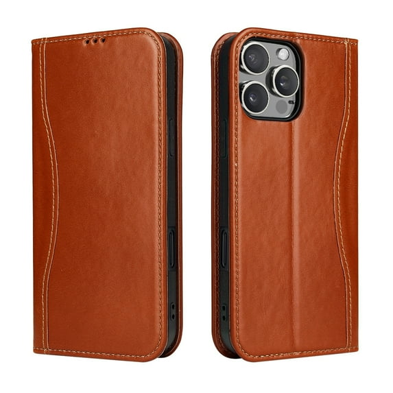 ShellTech for iPhone 14 Pro Leather Wallet Case,Luxury Genuine Vintage Leather [Slim and Durable] with Card Slot & Kickstand [Magnetic Closure] Flip Folio Case,Brown