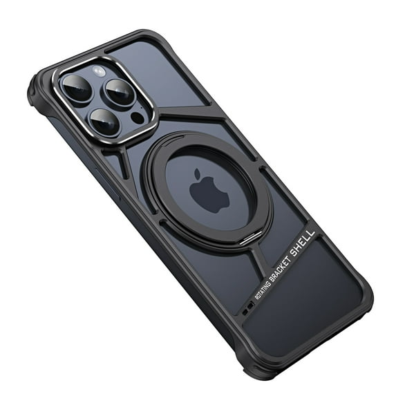 ShellTech for iPhone 14 Pro Metal Frameless Case, Compatible with MagSafe Ultra-Lightweight Hollow Design Heat Dissipation Slim Case with 360° Rotating Magnetic Stand,Black