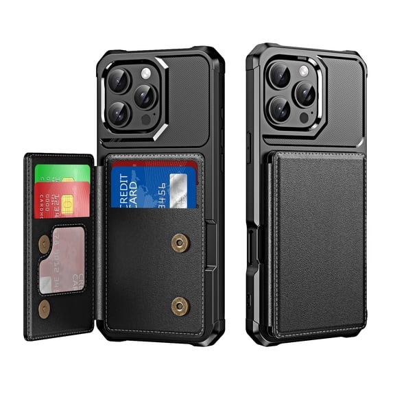 ShellTech for iPhone 14 Wallet Case with 4 Card Slots,Flip PU Leather Magnetic Closure Kickstand TPU Bumper Lightweight Slim Anti-Scratch Shockproof Protective Cover for Women Men,Black