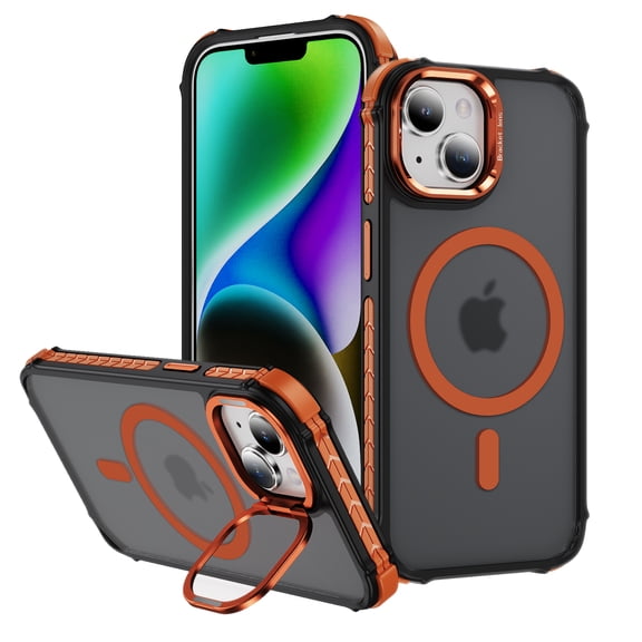 ShellTech for iPhone 15 Case,Magnetic Case for iPhone 15 with Stand,[Compatible with MagSafe] Anti-Slip Drop-Proof Protective Cover for iPhone 15 6.1 inch,Orange