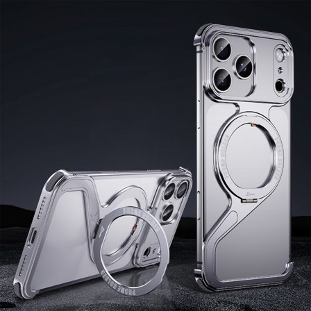 ShellTech For iPhone 15 Metal Snap Z Bumper Case with Magnetic Kickstand Ring, Rugged Shockproof Metal Frame,Lightweight Heat Dissipation, Non-Slip Wireless Charging,Silver