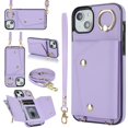 thumbnail image 1 of ShellTech for iPhone 15 Plus Case with Card Holder and Strap - Zipper Pocket,Lanyard Strap,Credit Card Holder,Stand Ring,Cute Phone Wallet Case for Women,Purple, 1 of 10