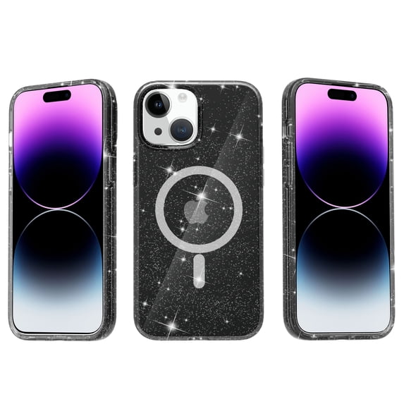 ShellTech for iPhone 15 Plus Case Clear Magnetic Glitter Compatible with Magsafe, Sparkle Bling Hard Magnet Mag Cover Non-Yellowing, Shiny Cute Phone Case for Women Gilrl,Gray