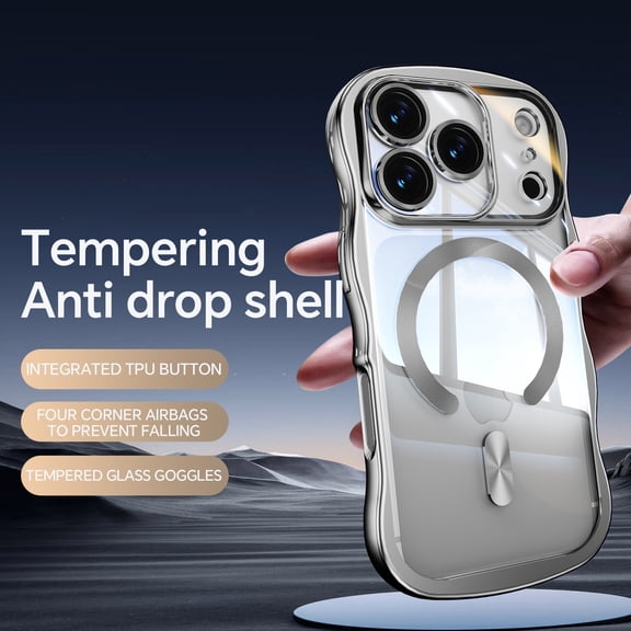 ShellTech For iPhone 15 Pro Magnetic Flexible TPU Clear Case, Shockproof,Compatible with MagSafe Wireless Charging, Non-Slip Wave Plating Frame Cover Full Camera Protector,Silver