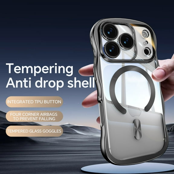 ShellTech For iPhone 15 Pro Magnetic Flexible TPU Clear Case, Shockproof,Compatible with MagSafe Wireless Charging, Non-Slip Wave Plating Frame Cover Full Camera Protector,Black