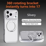 ShellTech For iPhone 15 Pro Max Hybrid Case with Magnetic 360 Rotating Ring Hidden Kickstand, Shockproof PC+TPU, Anti-Scratch, Anti-Fingerprint, Wireless Charging Full Lens Protection,Silver