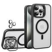 ShellTech for iPhone 15 Pro Max Hybrid Magnetic Phone Case, Compatible with MagSafe Built-in Stand & Camera Lens Protector Anti-Yellowing & Scratch-Resistant Crystal Clear Back Cover,Black