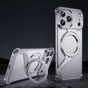 ShellTech For iPhone 15 Pro Max Metal Snap Z Bumper Case with Magnetic Kickstand Ring, Rugged Shockproof Metal Frame,Lightweight Heat Dissipation, Non-Slip Wireless Charging,Silver