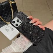 ShellTech for iPhone 15 Pro Max PC+TPU Case,[Compatible with MagSafe] Crystal Diamond Glitter Bling Sparkly Soft Shockproof Cover for Women Girls Phone Case,Black