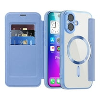 ShellTech for iPhone 15 Pro Max TPU Clear Back Flip Wallet Case with RFID Blocking Card Slots & Camera Lens Protector, Compatible with MagSafe, PU Leather Magnetic Slim Shockproo Cover,Blue