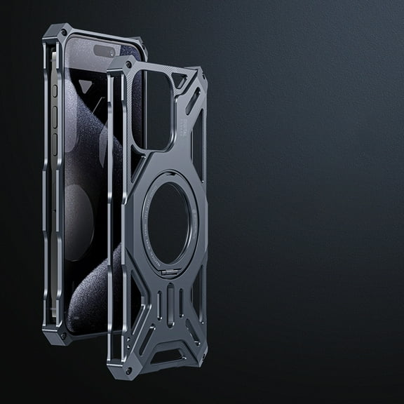 ShellTech for iPhone 15 Pro Max Ultra-Thin Metal Case, Advanced Heat Dissipation, Superior Protection, MagSafe Kickstand, Hard-Shockproof, 360° Rotatable Stand,Gray