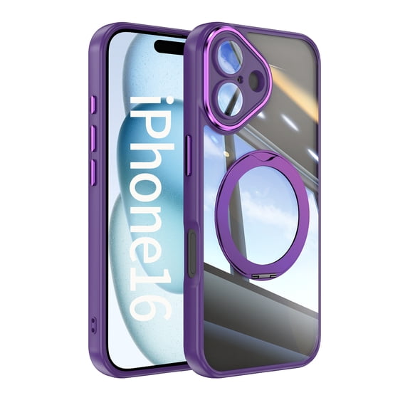 ShellTech for iPhone 16 Case 360° Rotatable Stand Magnetic Ring[Compatible with MagSafe]  Military Drop Protection, Secure Grip, TPU Bumper Slim Cover with Kickstand,Darkpurple