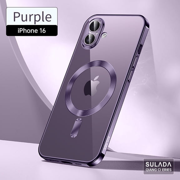 ShellTech for iPhone 16 Case with Camera Lens Protection, [Compatible with MagSafe] [Metallic Glossy Soft Bumper], Diamond Clear Stylish Case for iPhone 16,Purple