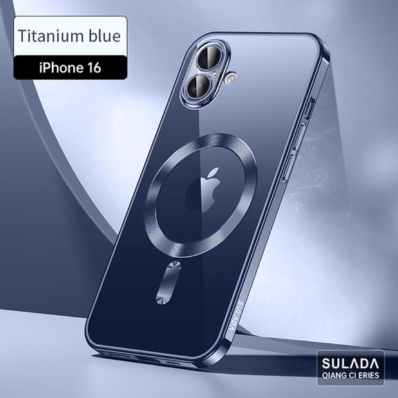 ShellTech for iPhone 16 Case with Camera Lens Protection, [Compatible with MagSafe] [Metallic Glossy Soft Bumper], Diamond Clear Stylish Case for iPhone 16,Titaniumblue