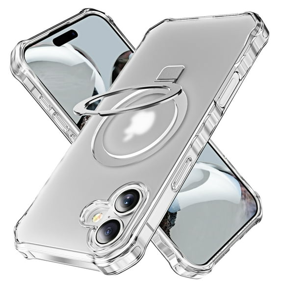 ShellTech for iPhone 16 Case with Magnetic Invisible Stand,Compatible with MagSafe,Wavy Frame Shockproof Protective Slim Translucent Matte Kickstand Phone Case for iPhone 16,Clear