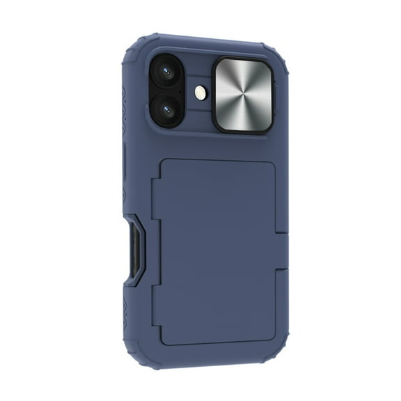 ShellTech for iPhone 16 Case Wallet, Built-in Card Holder (4-5 Cards), Slide Camera Cover, Military Grade Drop Protection, Rugged Heavy Duty Men Women Protective Phone Case,Blue