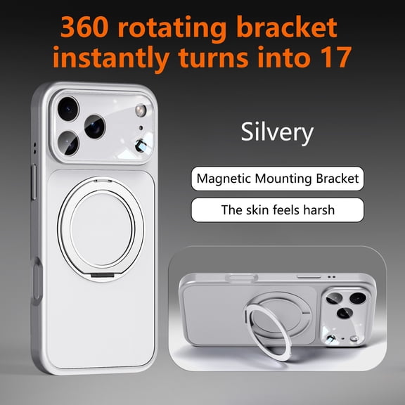 ShellTech For iPhone 16 Hybrid Case with Magnetic 360 Rotating Ring Hidden Kickstand, Shockproof PC+TPU, Anti-Scratch, Anti-Fingerprint, Wireless Charging Full Lens Protection,Silver