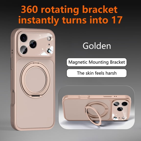 ShellTech For iPhone 16 Hybrid Case with Magnetic 360 Rotating Ring Hidden Kickstand, Shockproof PC+TPU, Anti-Scratch, Anti-Fingerprint, Wireless Charging Full Lens Protection,Gold