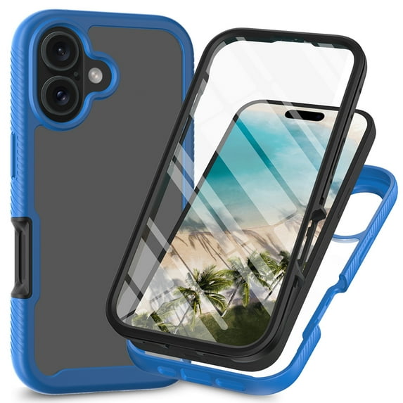 ShellTech for iPhone 16 Plus Case, Full Body Clear Case with Built-in Screen Protector, Anti-Scratch Shockproof Bumper Phone Case for iPhone 16 Plus,Darkblue