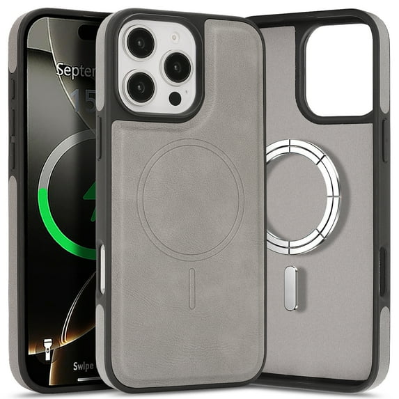 ShellTech for iPhone 16 Plus Case Magnetic Premium Leather Case Compatible with MagSafe Slim Cover Shockproof Protective Matte Back Wireless Charging,Gray