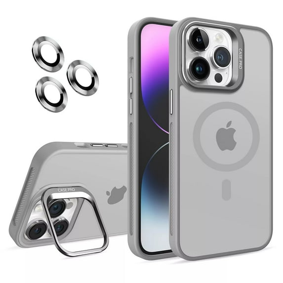 ShellTech for iPhone 16 Plus Magnetic Case Compatible with MagSafe,Military Grade Drop Protection Slim Translucent Matte Anti-Fingerprint Camera Ring Stand Shockproof Bumper Cover,Gray