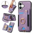 thumbnail image 1 of ShellTech for iPhone 16 Plus Retro PU Leather Wallet Case with Card Holder Ring Stand RFID Function Credit Card Slot with Ring Stand Protective Cover Wrist Strap,Purple, 1 of 10