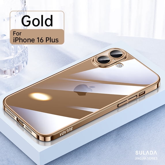 ShellTech for iPhone 16 Plus Slim Case,Full Camera Lens Protective,Never Yellowing,Anti-Scratches,Original Color Match Clear Women Men Phone Lightweight Hard Thin Cover,Titaniumgold