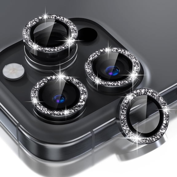 ShellTech for iPhone 16 Pro Camera Lens Protector Glitter Bling Individual Aluminium Alloy Ring 9H Tempered Glass Decorative Accessories Camera Cover for iPhone 16 Pro,Black