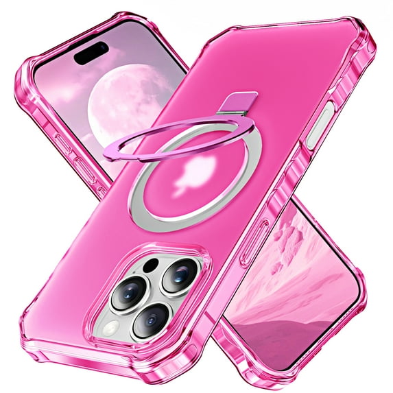 ShellTech for iPhone 16 Pro Case with Magnetic Invisible Stand,Compatible with MagSafe,Wavy Frame Shockproof Protective Slim Translucent Matte Kickstand Phone Case for iPhone 16 Pro,Rose