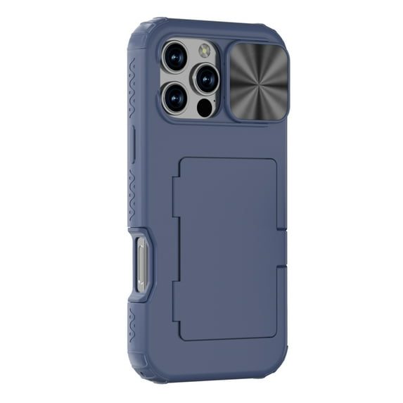 ShellTech for iPhone 16 Pro Case Wallet, Built-in Card Holder (4-5 Cards), Slide Camera Cover, Military Grade Drop Protection, Rugged Heavy Duty Men Women Protective Phone Case,Blue