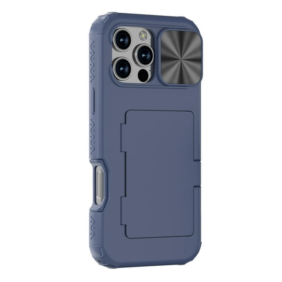 ShellTech for iPhone 16 Pro Case Wallet, Built-in Card Holder (4-5 Cards), Slide Camera Cover, Military Grade Drop Protection, Rugged Heavy Duty Men Women Protective Phone Case,Blue