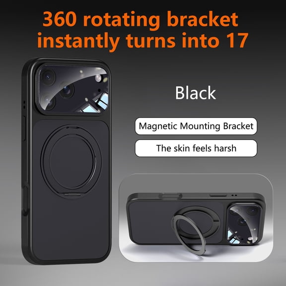 ShellTech For iPhone 16 Pro Hybrid Case with Magnetic 360 Rotating Ring Hidden Kickstand, Shockproof PC+TPU, Anti-Scratch, Anti-Fingerprint, Wireless Charging Full Lens Protection,Black