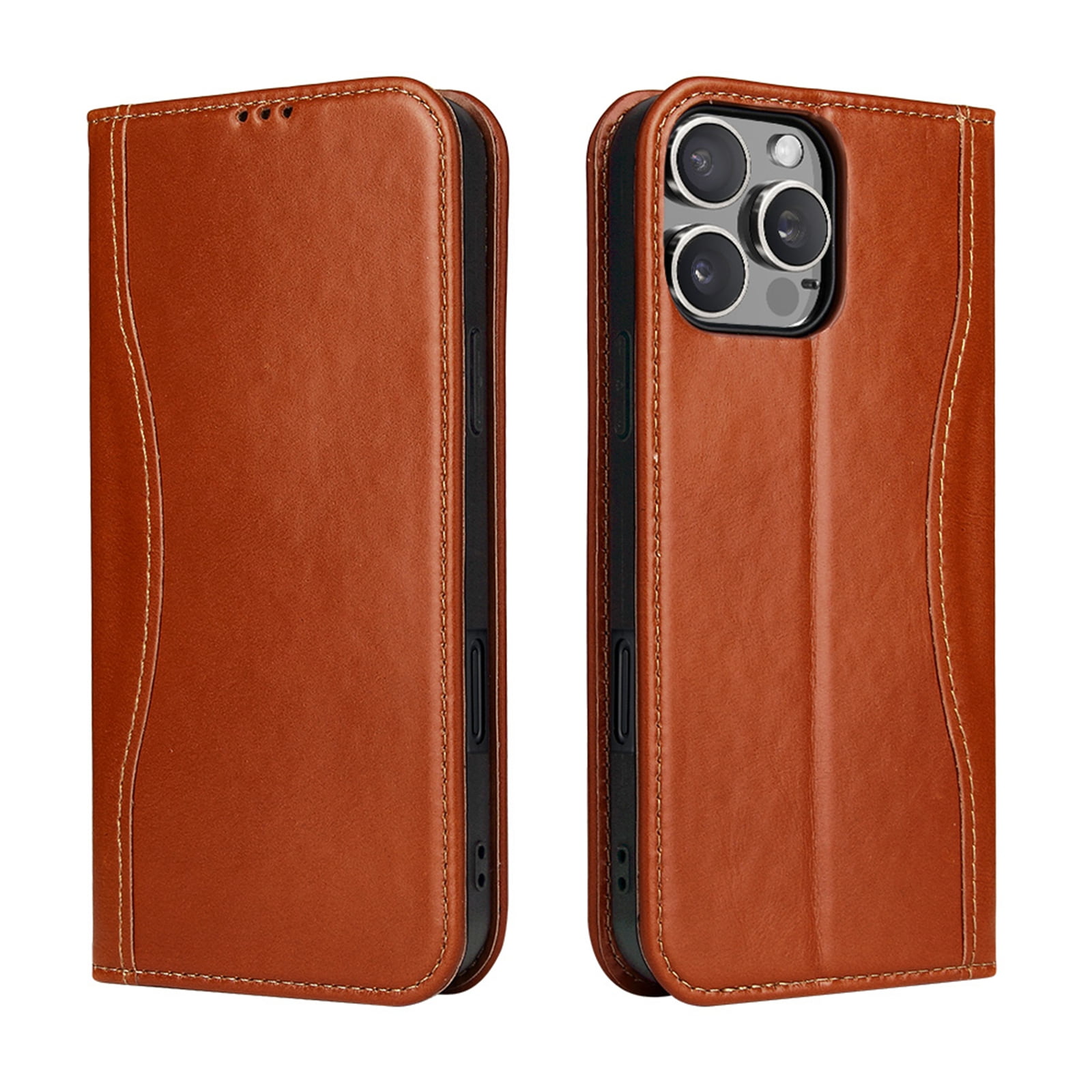 ShellTech for iPhone 16 Pro Leather Wallet Case,Luxury Genuine Vintage Leather [Slim and Durable] with Card Slot & Kickstand [Magnetic Closure] Flip Folio Case,Brown