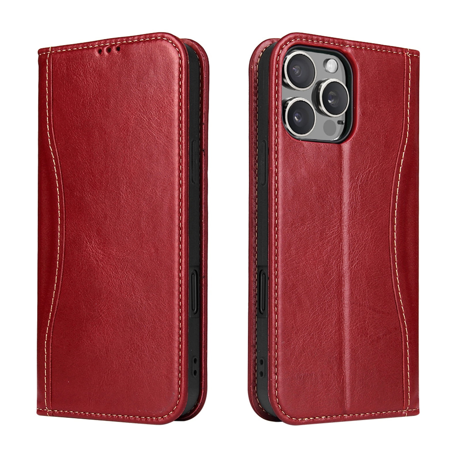 ShellTech for iPhone 16 Pro Leather Wallet Case,Luxury Genuine Vintage Leather [Slim and Durable] with Card Slot & Kickstand [Magnetic Closure] Flip Folio Case,Red